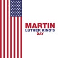 Martin Luther King Jr. Day greeting card type design vector elements. MLK vector poster on USA flag