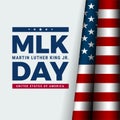 Martin Luther King Jr. Day typography banner design. MLK Day lettering, US flag, light blue vector background - Square shape