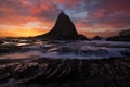 Martin`s beach with low-tide at Sunset after a winter sorm