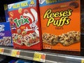 Walmart interior Trix and reeses cereal ad shelf price Royalty Free Stock Photo