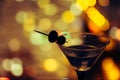 Martini on the background of the night city. Bokeh