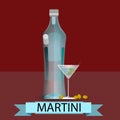 Martini Bottle Glass Olive Alcohol Drink Icon Flat