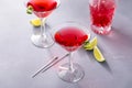 Martini cocktail with cranberry juice garnished with lime twist Royalty Free Stock Photo