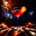 Martini cocktail drink in bar, psychadelic glowing aura light streaks Royalty Free Stock Photo