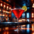 Martini cocktail drink in bar, psychadelic glowing aura light streaks Royalty Free Stock Photo