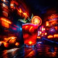 Martini cocktail drink in bar, psychadelic glowing aura light streaks Royalty Free Stock Photo