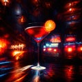 Martini cocktail drink in bar, psychadelic glowing aura light streaks Royalty Free Stock Photo