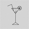 Martini cocktail glass clipart. Outline and transparent vector illustration. Transparent background. Royalty Free Stock Photo