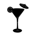 Martini cocktail glass illustration with umbrella and lemon slic Royalty Free Stock Photo