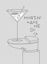 Martini cocktail glass stands on foot with lettering poster grey Royalty Free Stock Photo