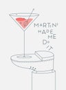 Martini cocktail glass stands on foot with lettering poster light Royalty Free Stock Photo