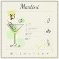 Martini. Cocktail infographic set. Vector illustration. Colorful watercolor background Royalty Free Stock Photo