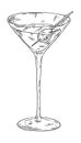 Martini cocktail with olive. Vintage vector engrave monochrome black illustration.