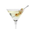 Martini cocktail with olives on white background Royalty Free Stock Photo