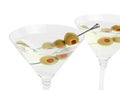 Martini cocktail with olives on white background Royalty Free Stock Photo