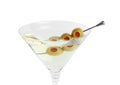 Martini cocktail with olives on white background Royalty Free Stock Photo