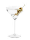 Martini cocktail with olives on white background Royalty Free Stock Photo