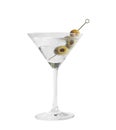 Martini cocktail with olives on white background Royalty Free Stock Photo