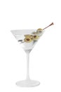 Martini cocktail with olives on white background Royalty Free Stock Photo