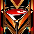 Martini cocktails, alcoholic drinks retro vintage elegant art deco style illustration