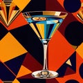 Martini cocktails, alcoholic drinks retro vintage elegant art deco style illustration