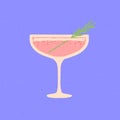 Martini dessert glass with rosemary. Flat vector illustration with texture