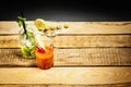 Martini drink with olive and mojito with mint and bloody mary with celery Royalty Free Stock Photo