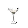 Martini Dry Cocktail Color Digital drawing vector illustration. Glass on white isolated background Royalty Free Stock Photo