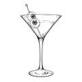 Martini with eyeballs cocktail in glass halloween design hand drawn line art vector illustration. Royalty Free Stock Photo