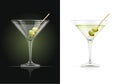 Martini glass. Cocktail with olive. Royalty Free Stock Photo