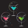 Martini glass drinks party colors black background