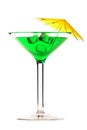 Martini glass with green coctail isolated on white Royalty Free Stock Photo