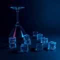 Martini glass with ice cubes in neon holographic vibrant pink and blue colors. Minimal celebration concept Royalty Free Stock Photo