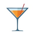 Martini Glass Icon with Orange Drink and Red Straw Flat Graphic Royalty Free Stock Photo