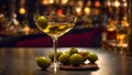 Martini glass, olives the bar drink alcohol elegant cocktail cold party liquid cool vermouth Royalty Free Stock Photo