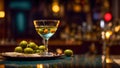 Martini glass, olives the bar drink aperitif restaurant cocktail cold party liquid cool vermouth Royalty Free Stock Photo