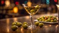 Martini glass, olives the bar drink alcohol liquor cocktail cold party liquid cool vermouth Royalty Free Stock Photo