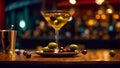 Martini glass, olives bar drink fresh transparent fresh cold party cool vermouth Royalty Free Stock Photo