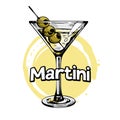 Martini glass with olives. Hand drawn alcohol cocktail, vector illustration Royalty Free Stock Photo