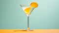 A martini glass with orange slices in it on a yellow background, AI Royalty Free Stock Photo