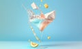 a martini glass with a splash of water and a slice of lemon Royalty Free Stock Photo