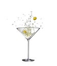 Martini glass with water drops with olives Isolated on white background. 3d rendering Royalty Free Stock Photo