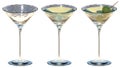 Martini glasses with green olives