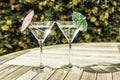 Martini glasses in the summer sunshine