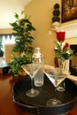 Martini glasses on tray Royalty Free Stock Photo