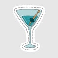 Martini glassware as a sticker. Cartoon sketch graphic design. Doodle style. Colored hand drawn image. Party drink concept for Royalty Free Stock Photo