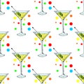 Martini with olive in glass in color, seamless 1 Royalty Free Stock Photo