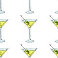 Martini with olive in glass in color, seamless 3 Royalty Free Stock Photo