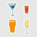 Martini rum beer champagne glassware as a sticker. Cartoon sketch graphic design. Doodle style. Colored hand drawn image. Party Royalty Free Stock Photo