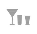 Martini, rum and tequila glass in minimalist linear style. Silhouette of glassware performed in the form of black thin lines. Royalty Free Stock Photo